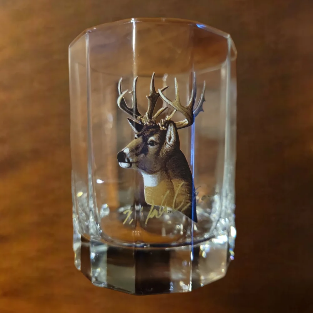 1 Vtg Highball Double Old Fashion Buck Portrait Panel Bar Glass Michael Sieve